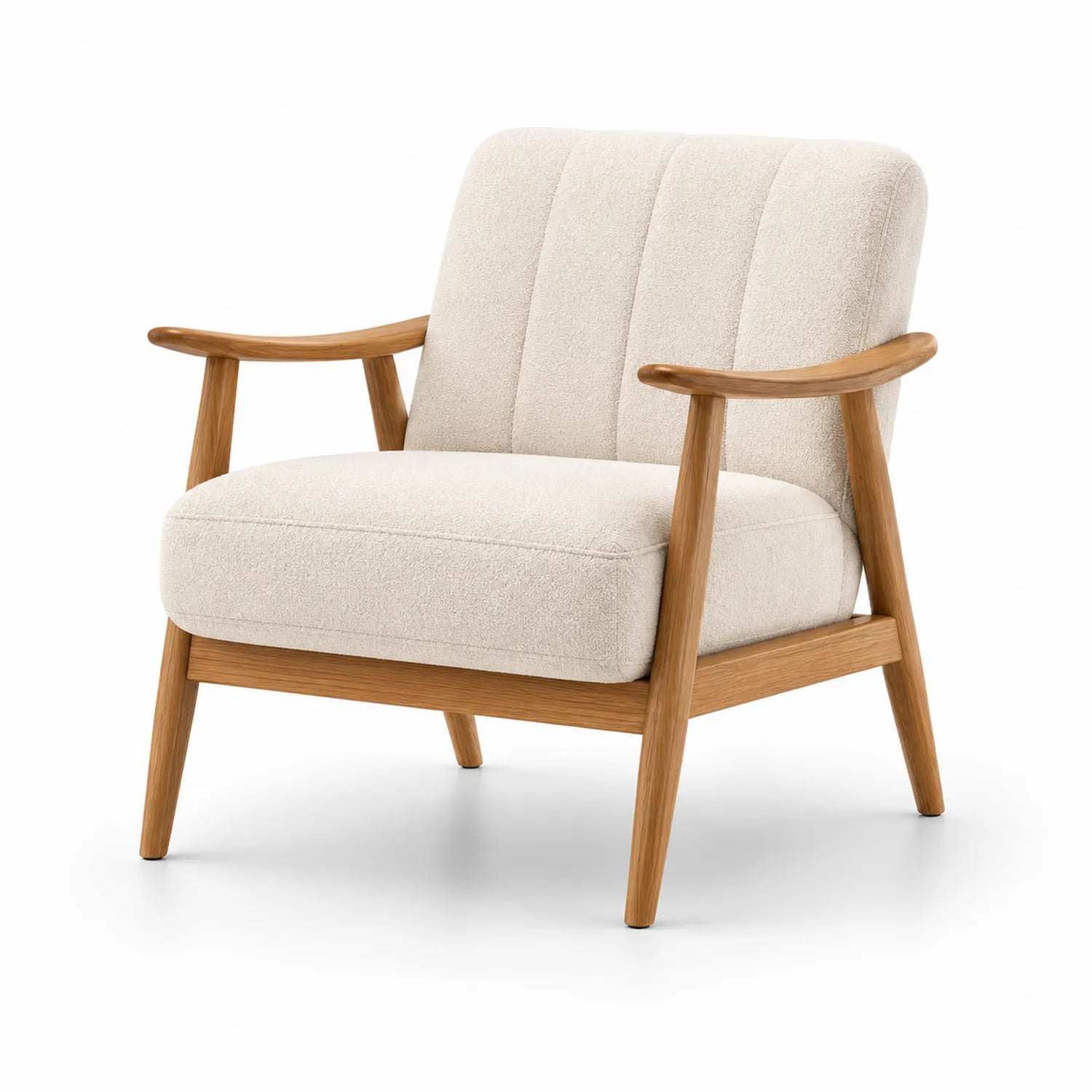 Fauteuil en tissu bouclé beige avec structure en bois massif