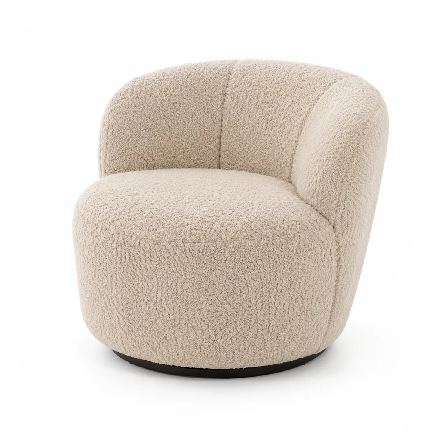 Fauteuil Rond en Tissu Bouclé Beige