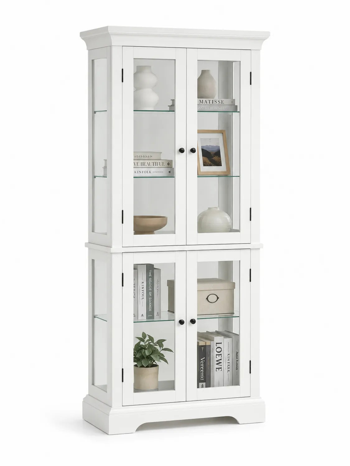 Armoire en bois avec portes en verre trempé blanc 200x90x40 cm