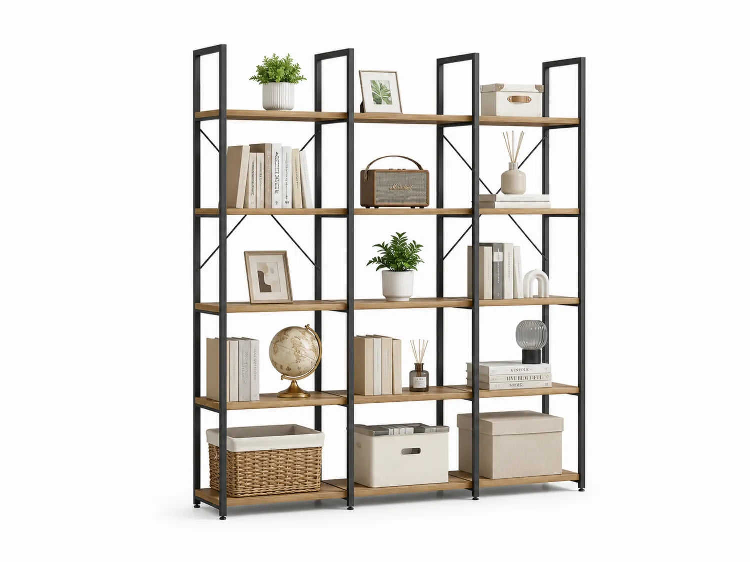 Étagère en bois et métal noir 180cm avec 5 niveaux