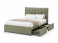 Lit double avec tiroirs en tissu polyester vert 200x160 cm