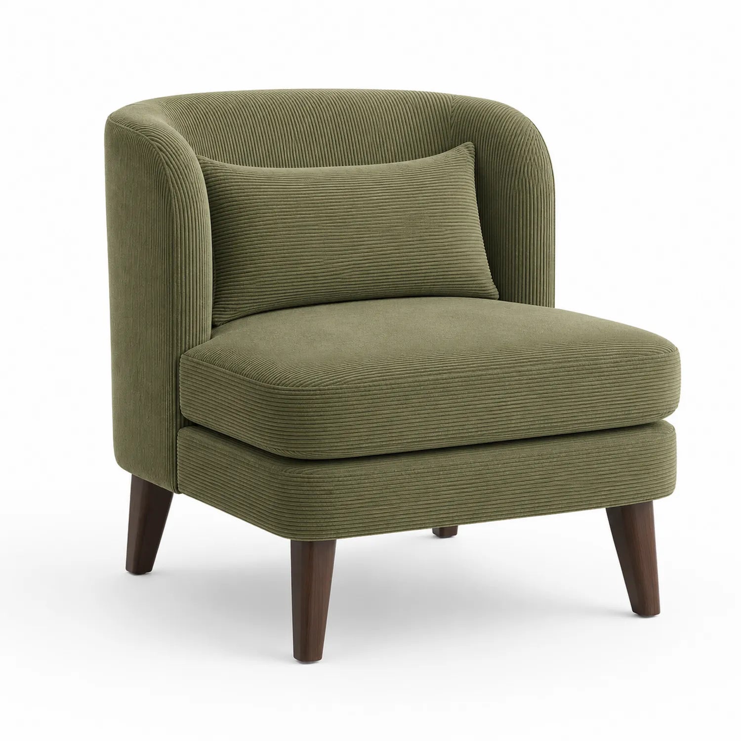 Fauteuil en velours côtelé vert avec pieds en bois