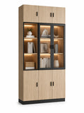 Bibliothèque en bois avec portes vitrées en verre trempé
