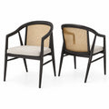 Chaises en Bois et Rotin Noir/Beige