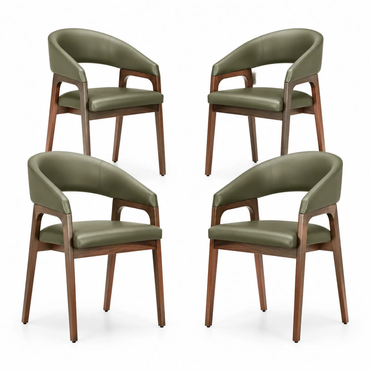 Lot de 4 chaises en bois et cuir PU vert