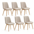Ensemble de 6 chaises de salle à manger en tissu beige avec pieds en bois