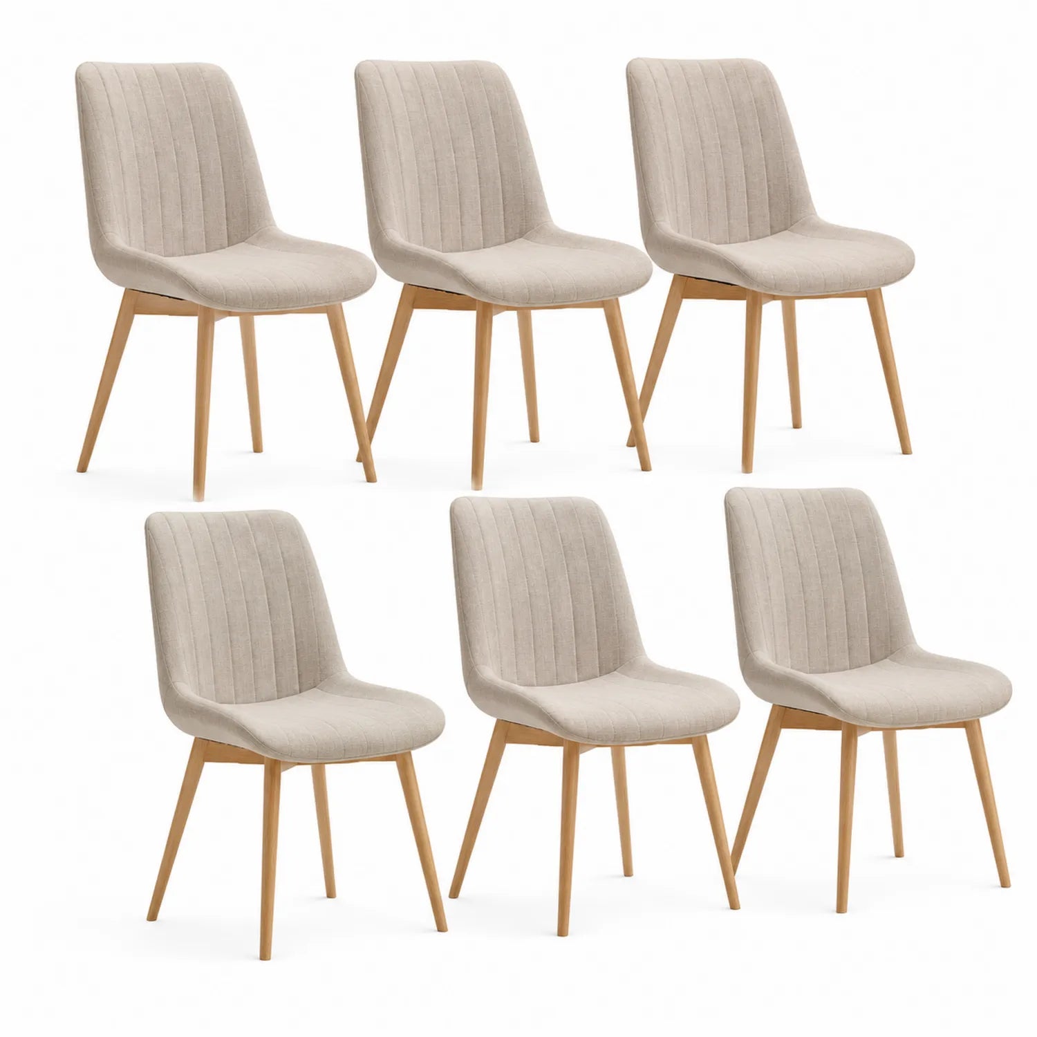 Ensemble de 6 chaises de salle à manger en tissu beige avec pieds en bois