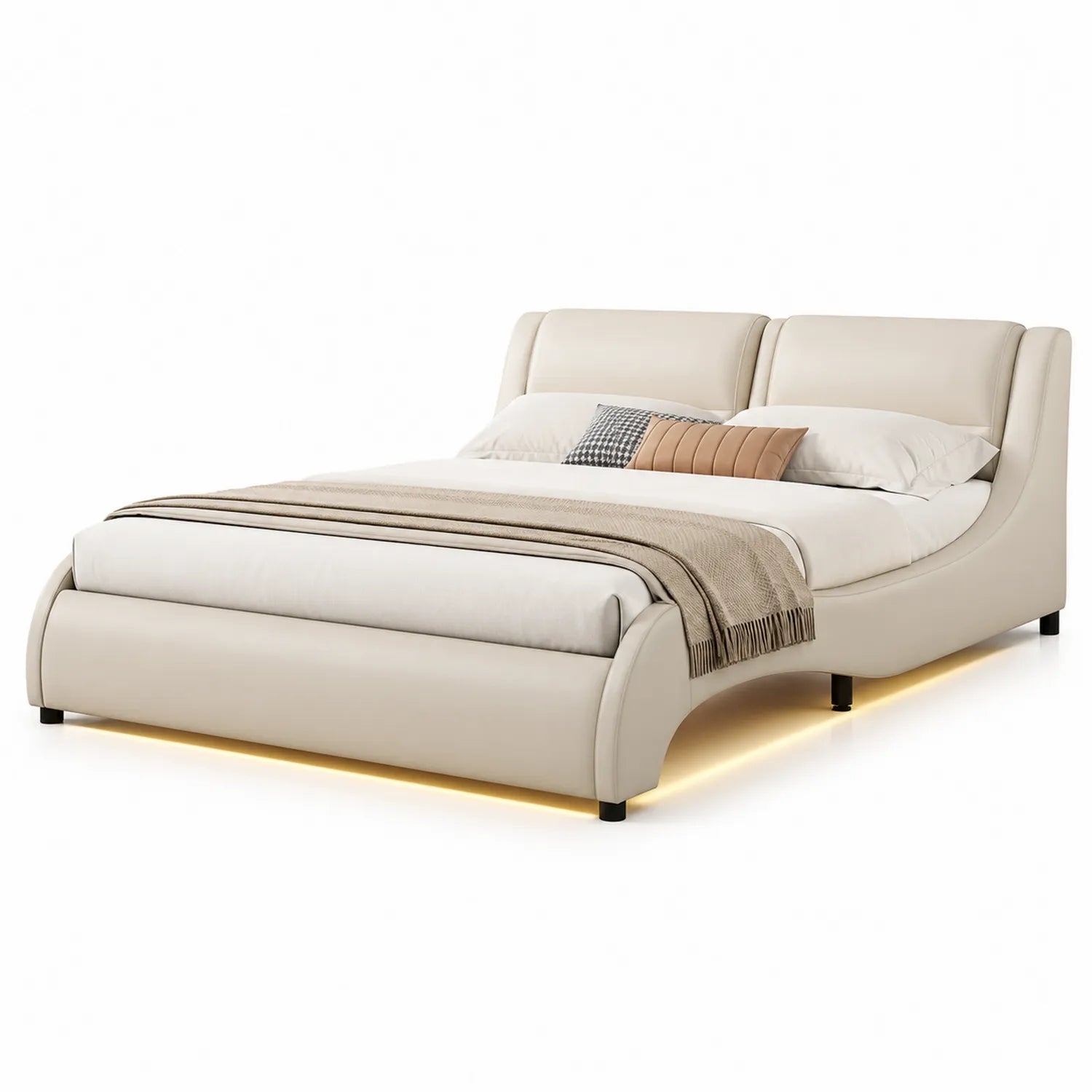 Lit double en cuir PU avec LED 200x160 cm