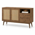 Buffet en bois avec portes en cannage et tiroirs brun