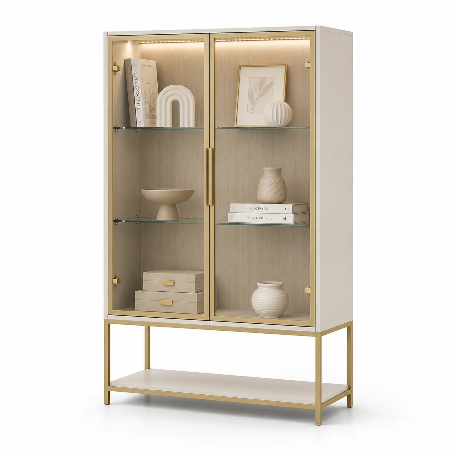 Vitrine en Verre Trempé et Métal Beige 180cm