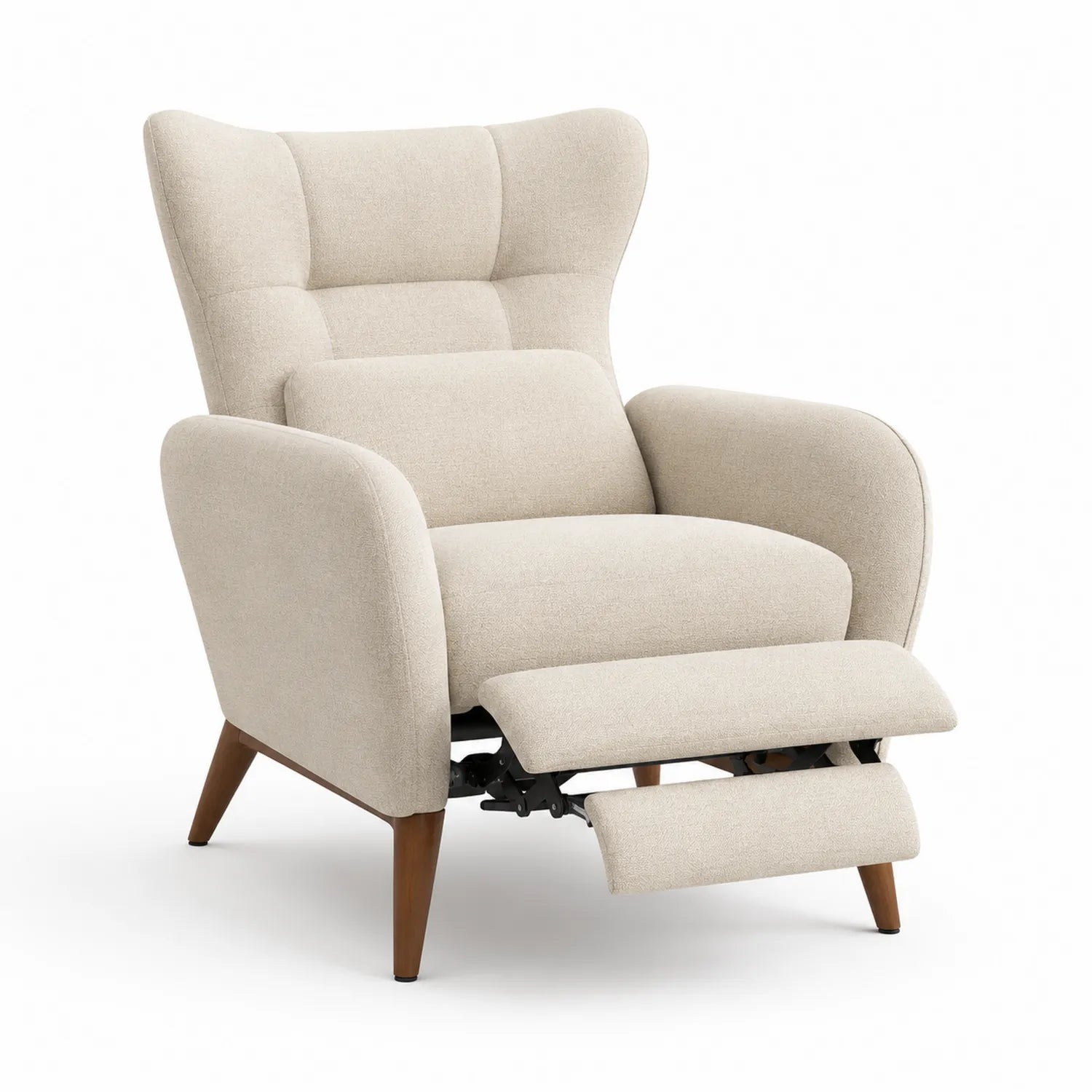 Fauteuil inclinable en tissu polyester beige avec pieds en bois