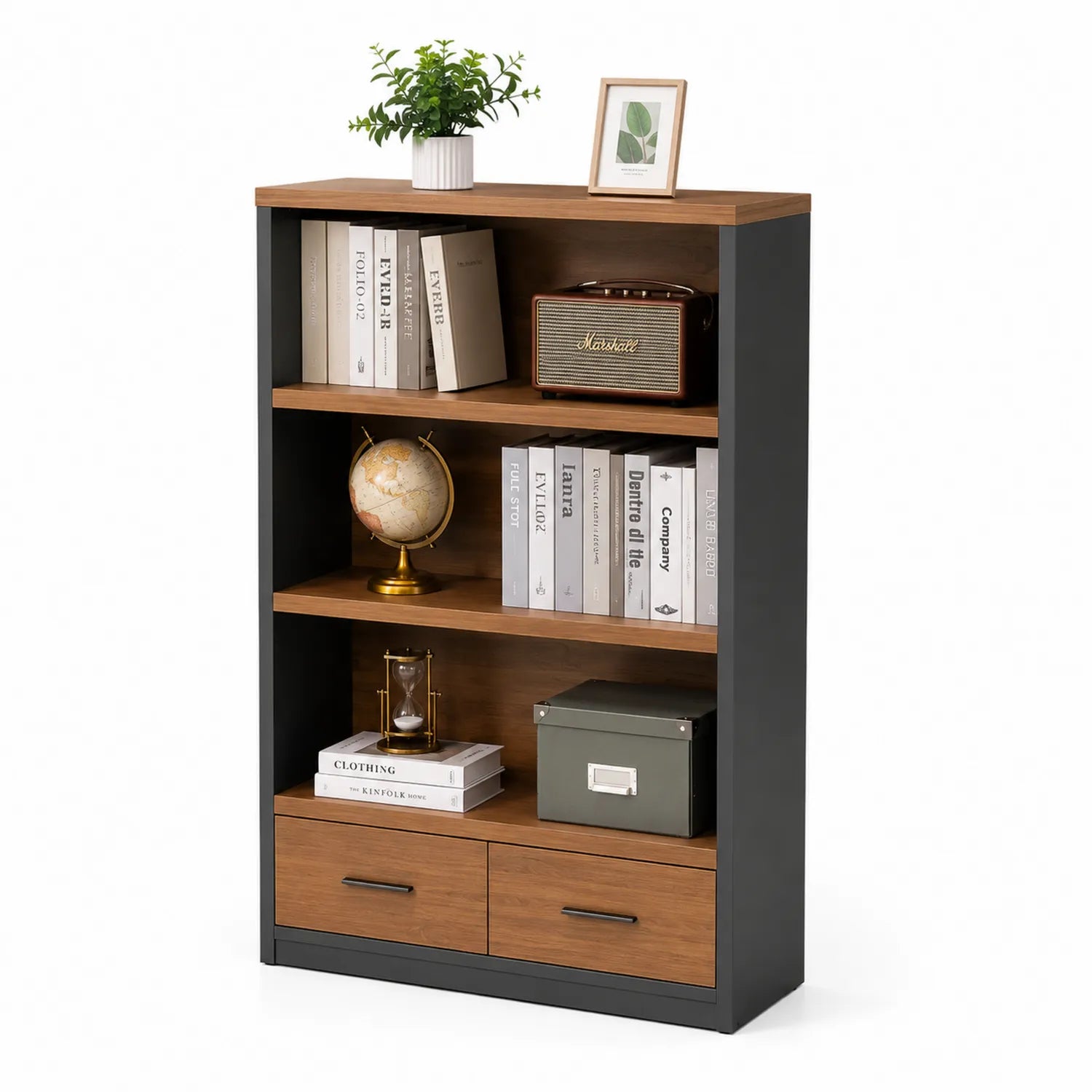 Bibliothèque en bois avec tiroirs noire et marron 180cm