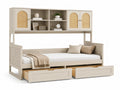 Lit avec étagère et tiroirs en bois massif Beige