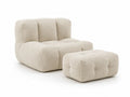 Fauteuil et Repose-pieds en Tissu Bouclé Beige
