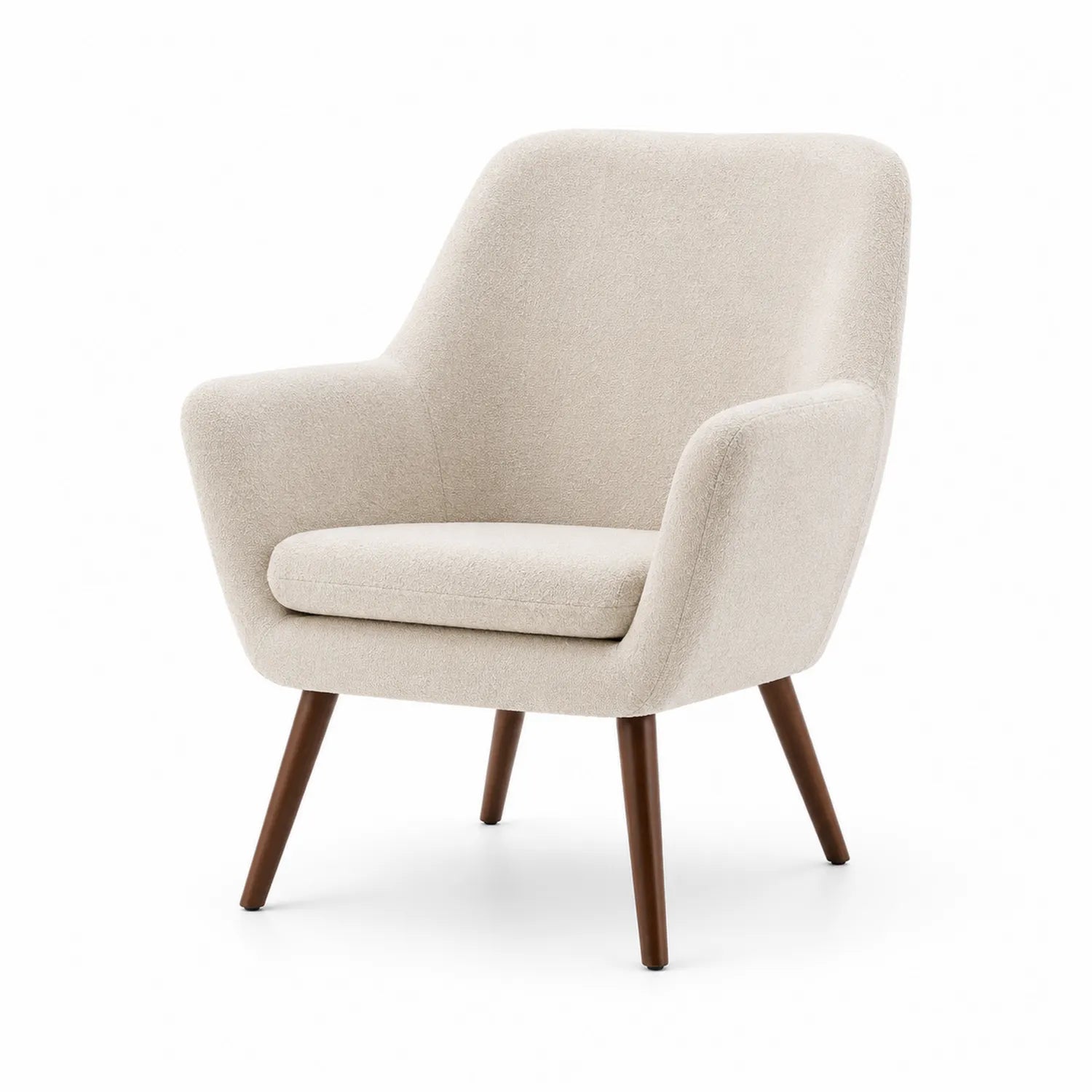 Fauteuil en tissu polyester crème avec pieds en bois