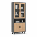 Bibliothèque haute en bois et verre noir chêne 180 x 80 x 40 cm